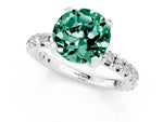 Round Cut Green Sapphire Pavé Solitaire Ring in Silver with Round Pavé Band and Prong Setting_1