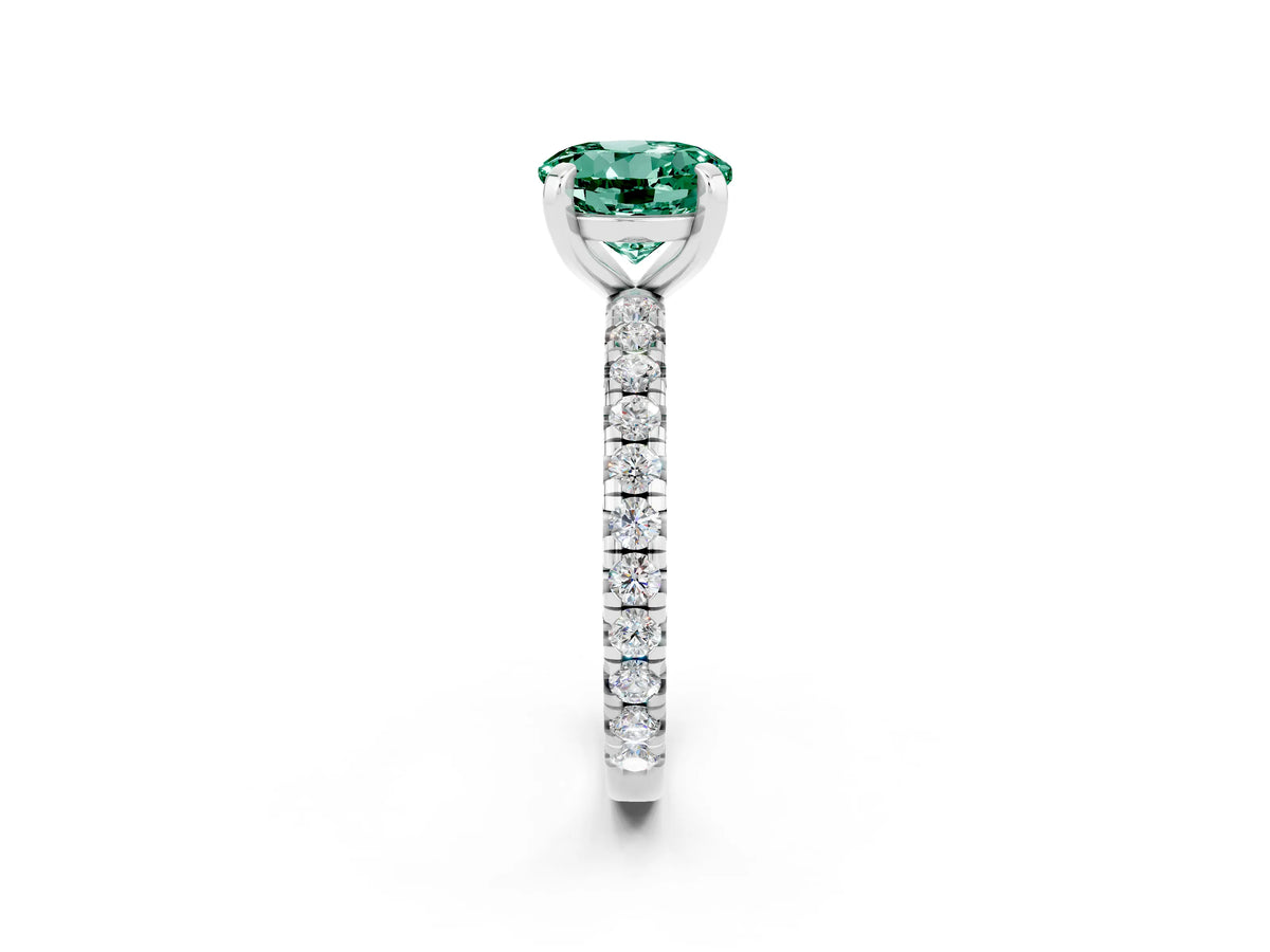 Round Cut Green Sapphire Pavé Solitaire Ring in Silver with Round Pavé Band and Prong Setting_2
