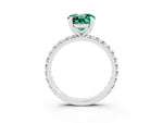 Round Cut Green Sapphire Pavé Solitaire Ring in Silver with Round Pavé Band and Prong Setting_3