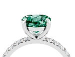 Round Cut Green Sapphire Pavé Solitaire Ring in Silver with Round Pavé Band and Prong Setting_4