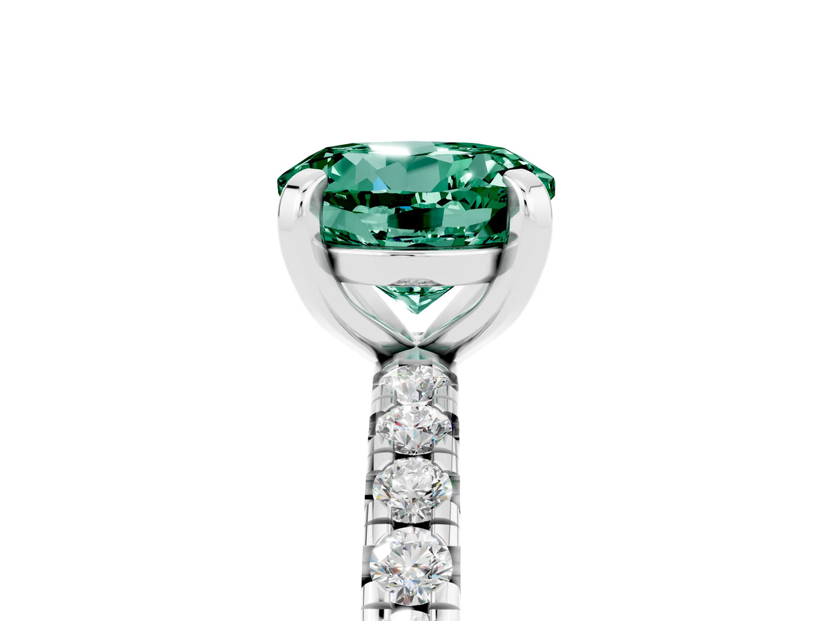 Round Cut Green Sapphire Pavé Solitaire Ring in Silver with Round Pavé Band and Prong Setting_5