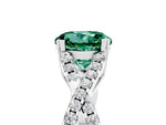 Round Cut Green Sapphire Solitaire Ring in Platinum with Interwoven Pavé Band and Prong Setting_11