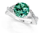 Round Cut Green Sapphire Solitaire Ring in Platinum with Interwoven Pavé Band and Prong Setting_7