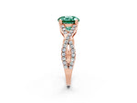 Round Cut Green Sapphire Solitaire Ring in Rose gold with Interwoven Pavé Band and Prong Setting_2