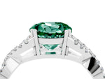 Round Cut Green Sapphire Solitaire Ring in White gold with Interwoven Pavé Band and Prong Setting_4