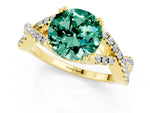 Round Cut Green Sapphire Solitaire Ring in Yellow gold with Interwoven Pavé Band and Prong Setting_1