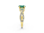 Round Cut Green Sapphire Solitaire Ring in Yellow gold with Interwoven Pavé Band and Prong Setting_2