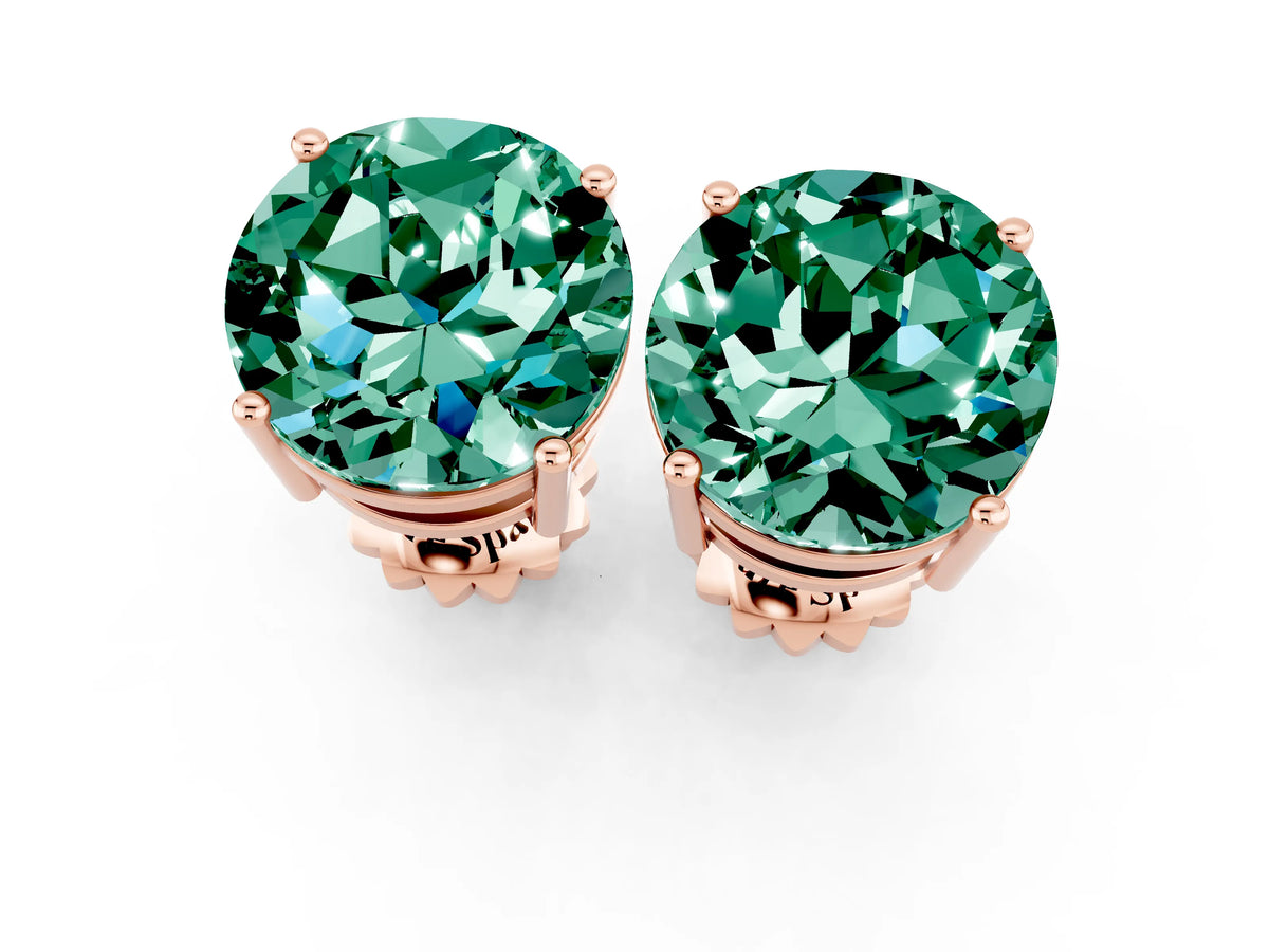 Round Cut Green Sapphire Stud Earrings in Rose gold with Basket Setting_1