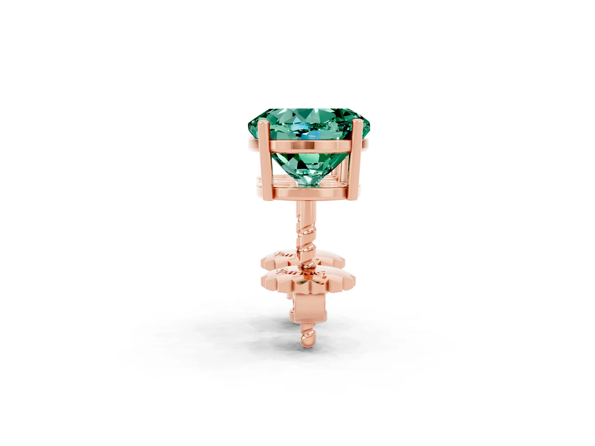 Round Cut Green Sapphire Stud Earrings in Rose gold with Basket Setting_2