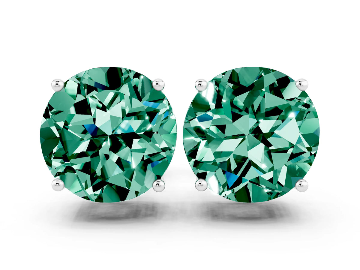 Round Cut Green Sapphire Stud Earrings in White gold with Basket Setting