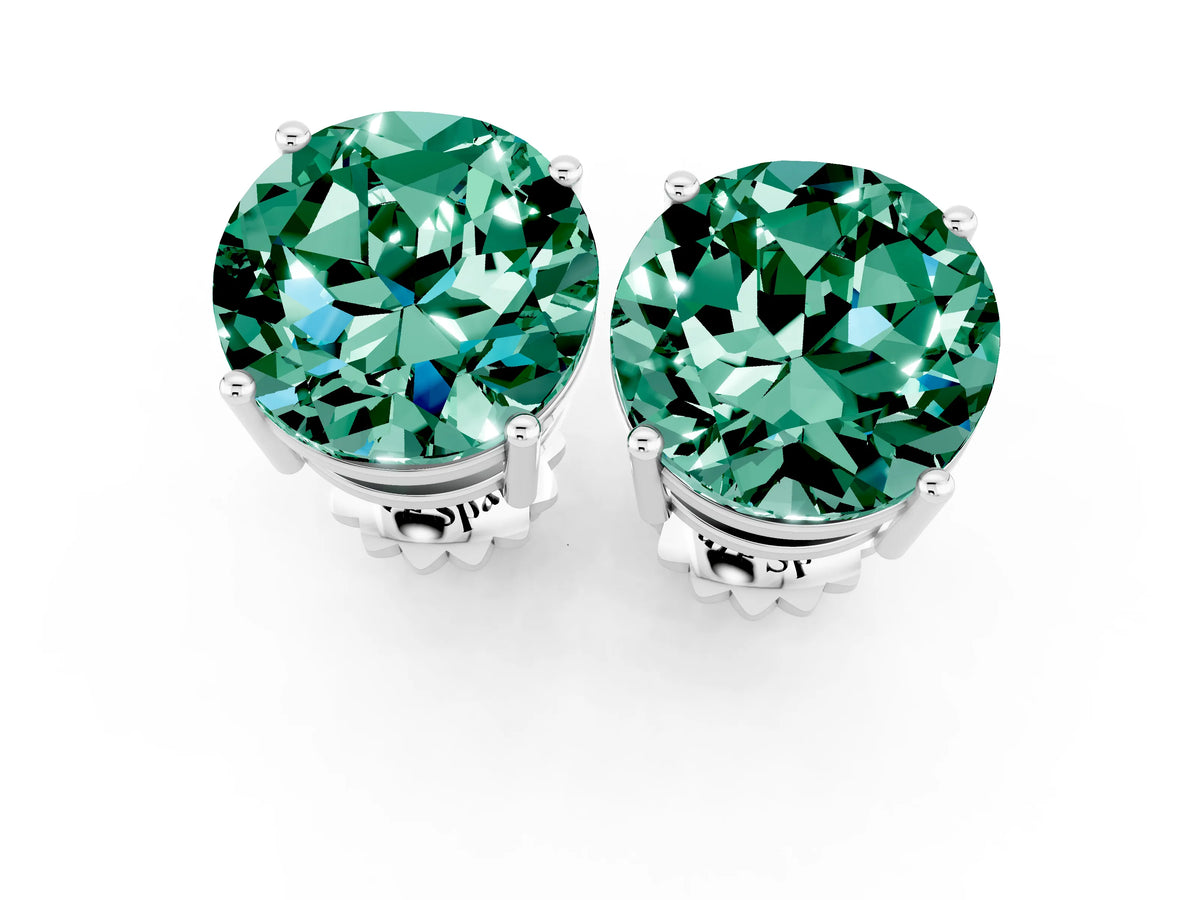 Round Cut Green Sapphire Stud Earrings in White gold with Basket Setting_1