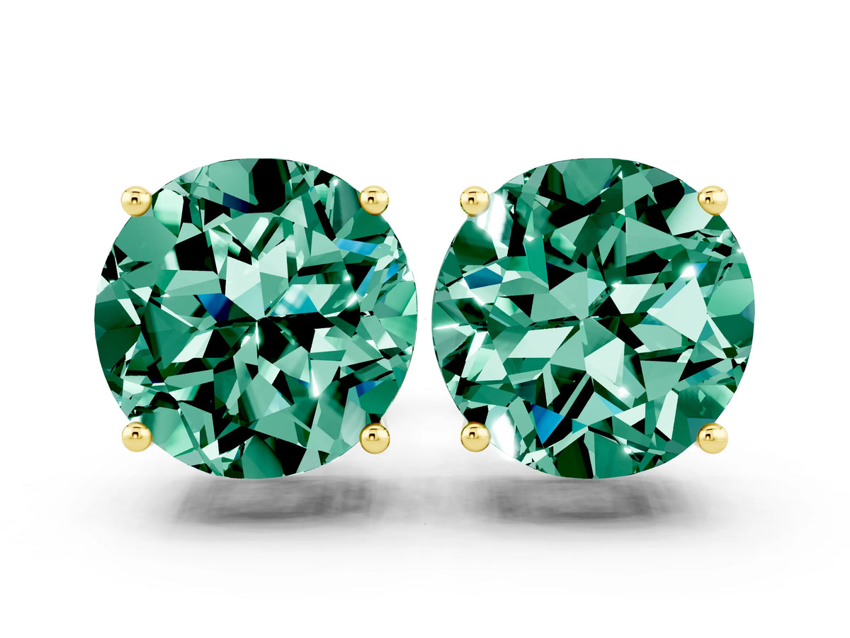 Round Cut Green Sapphire Stud Earrings in Yellow gold with Basket Setting