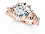 Round Cut Moissanite Solitaire Ring in Rose gold with Interwoven Pavé Band and Prong Setting_1