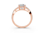 Round Cut Moissanite Solitaire Ring in Rose gold with Interwoven Pavé Band and Prong Setting_3