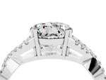 Round Cut Moissanite Solitaire Ring in White gold with Interwoven Pavé Band and Prong Setting_4