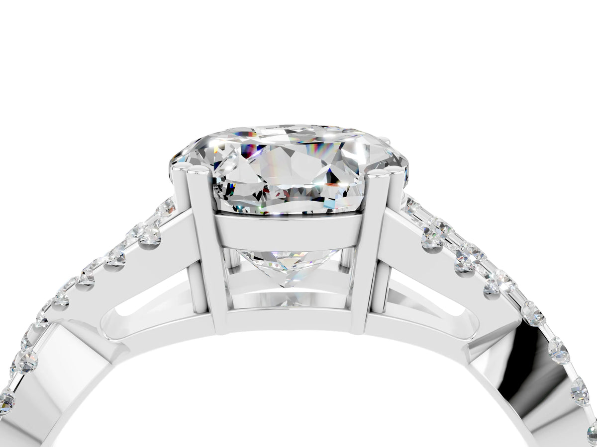Round Cut Moissanite Solitaire Ring in White gold with Interwoven Pavé Band and Prong Setting_4