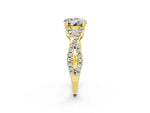 Round Cut Moissanite Solitaire Ring in Yellow gold with Interwoven Pavé Band and Prong Setting_2