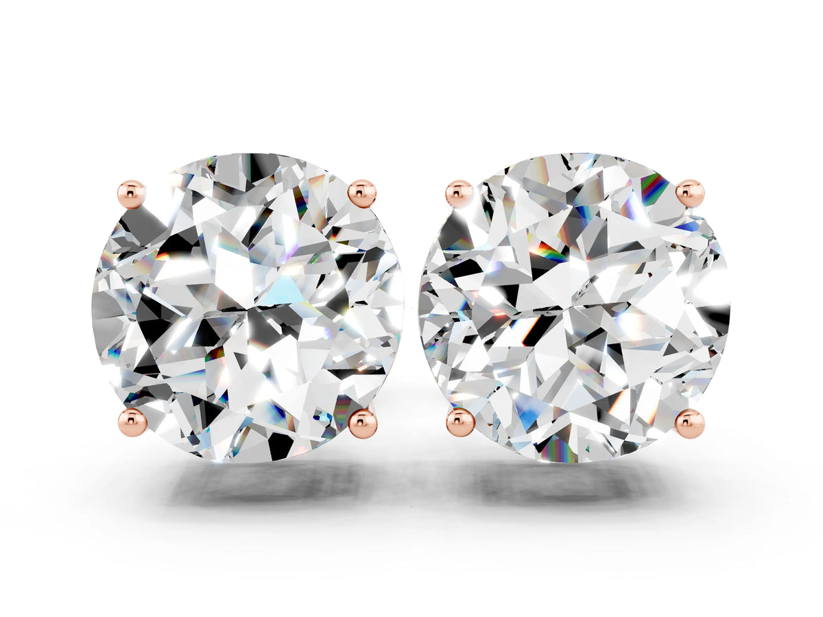Round Cut Moissanite Stud Earrings in Rose gold with Basket Setting