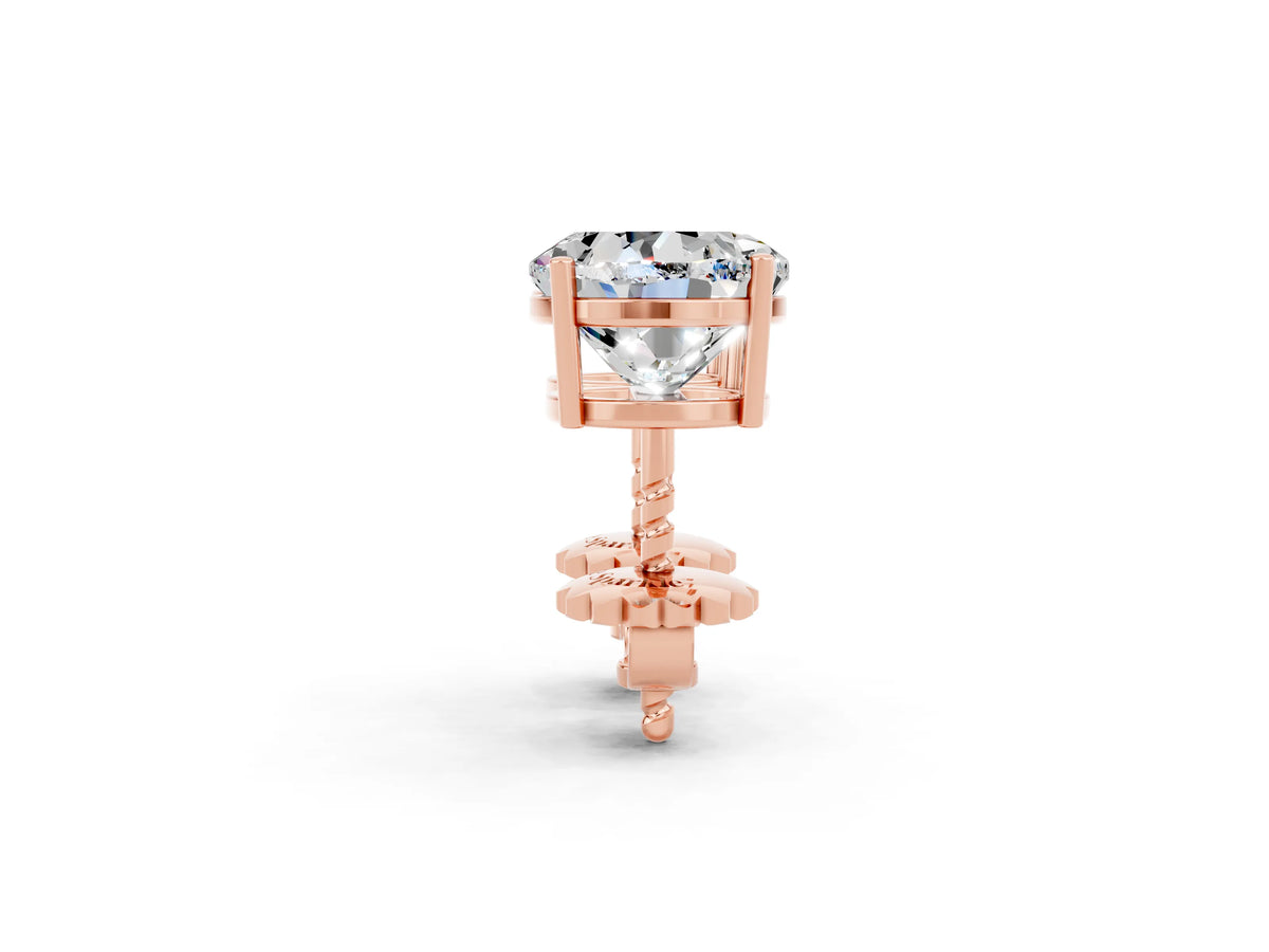 Round Cut Moissanite Stud Earrings in Rose gold with Basket Setting_2