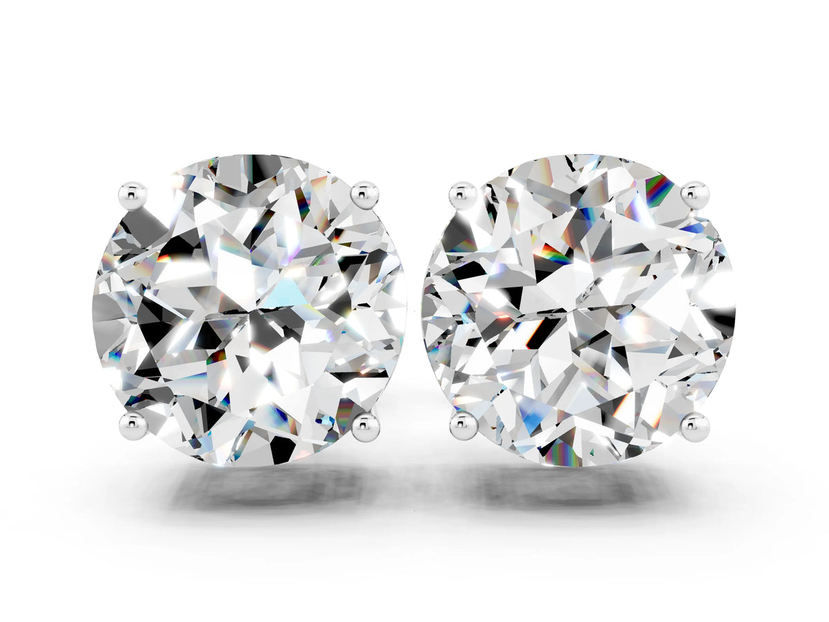 Round Cut Moissanite Stud Earrings in White gold with Basket Setting