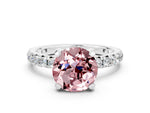Round Cut Morganite Pavé Solitaire Ring in Silver with Round Pavé Band and Prong Setting
