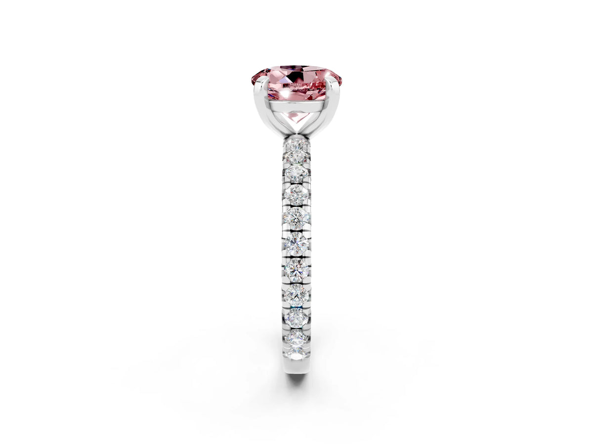 Round Cut Morganite Pavé Solitaire Ring in Silver with Round Pavé Band and Prong Setting_2