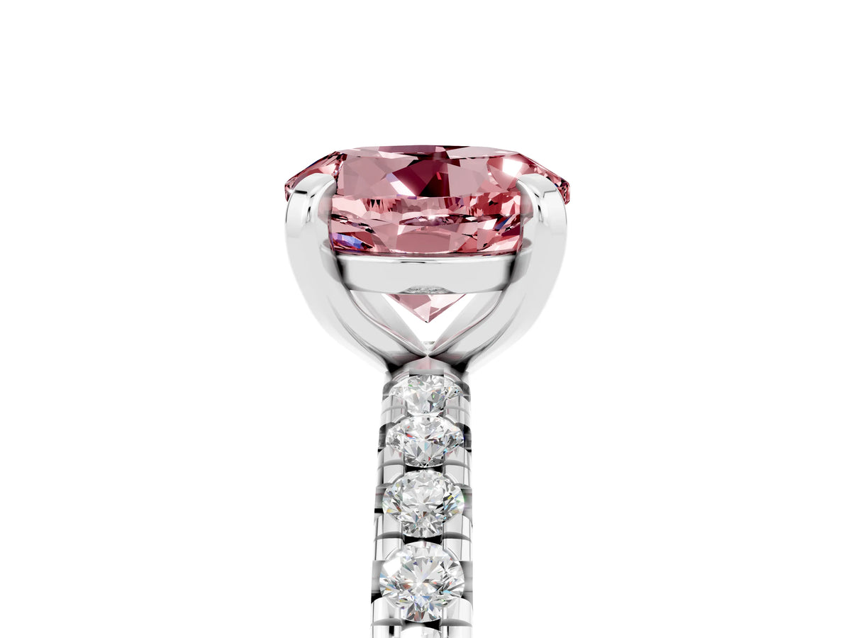Round Cut Morganite Pavé Solitaire Ring in Silver with Round Pavé Band and Prong Setting_5