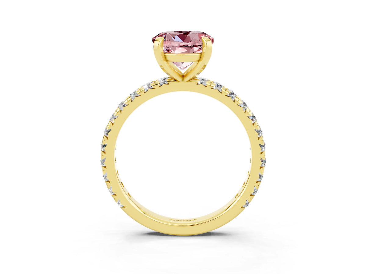 Round Cut Morganite Pavé Solitaire Ring in Yellow gold with Round Pavé Band and Prong Setting_3
