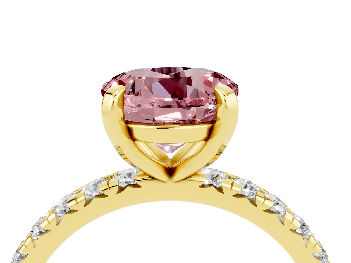 Round Cut Morganite Pavé Solitaire Ring in Yellow gold with Round Pavé Band and Prong Setting_4