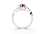 Round Cut Morganite Solitaire Ring in Platinum with Interwoven Pavé Band and Prong Setting_9