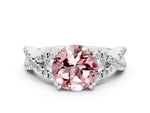 Round Cut Morganite Solitaire Ring in White gold with Interwoven Pavé Band and Prong Setting