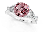 Round Cut Morganite Solitaire Ring in White gold with Interwoven Pavé Band and Prong Setting_1