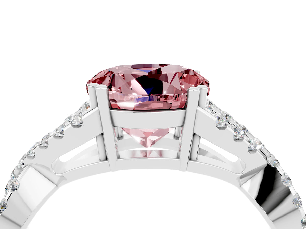 Round Cut Morganite Solitaire Ring in White gold with Interwoven Pavé Band and Prong Setting_4