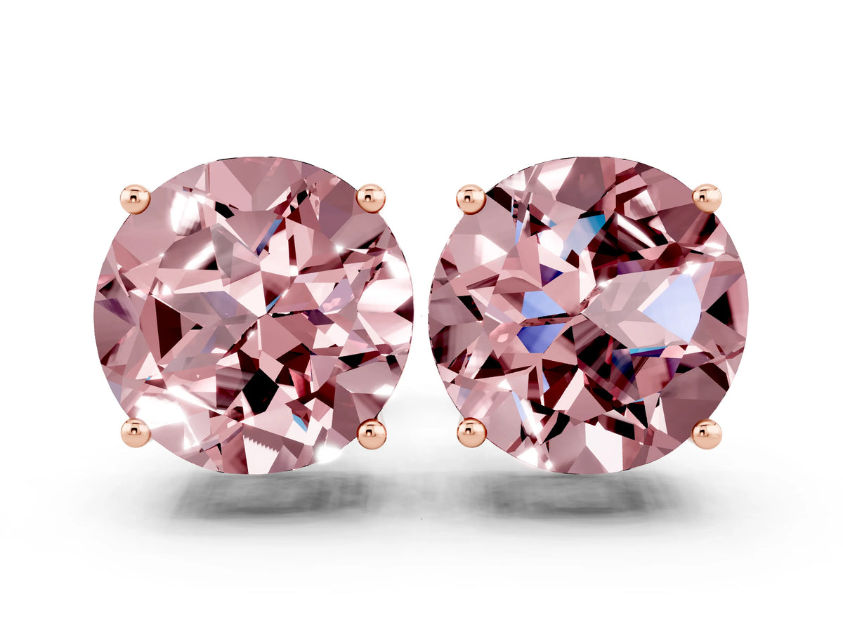 Round Cut Morganite Stud Earrings in Rose gold with Basket Setting