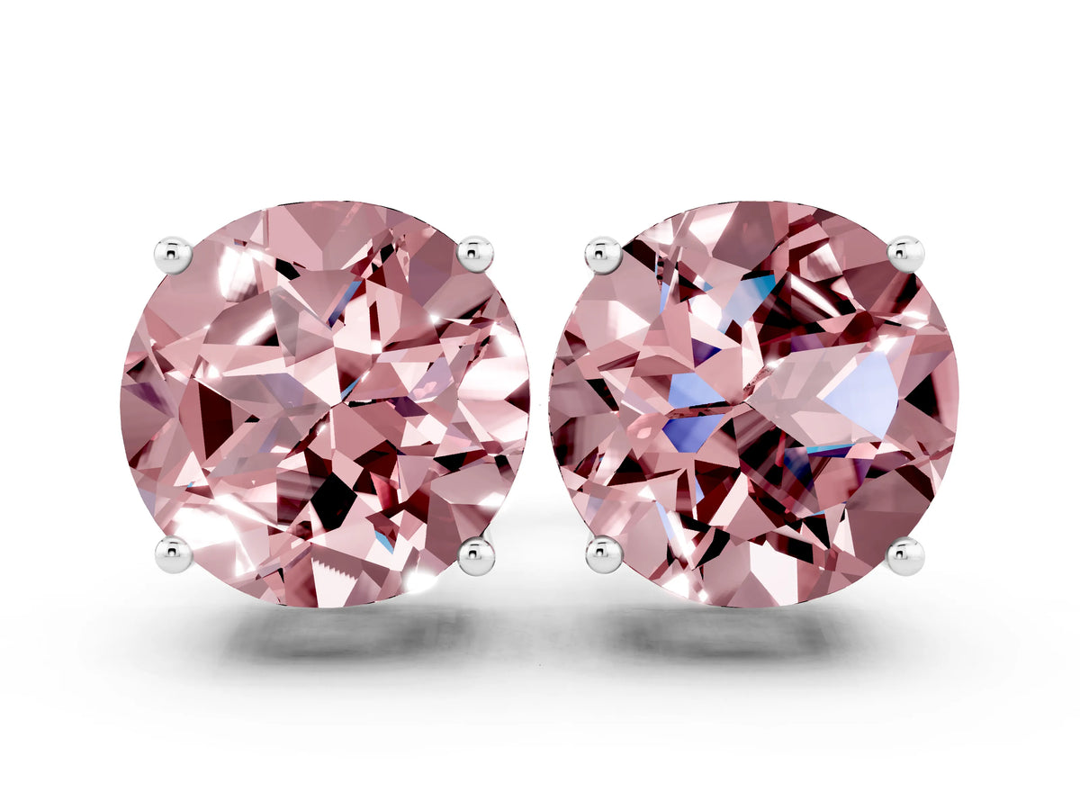Round Cut Morganite Stud Earrings in White gold with Basket Setting