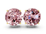Round Cut Morganite Stud Earrings in Yellow gold with Basket Setting