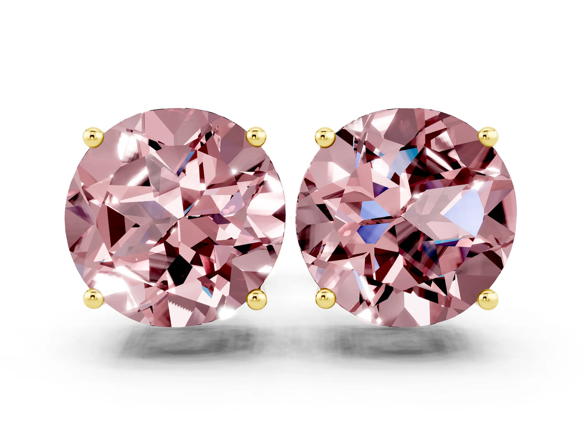 Round Cut Morganite Stud Earrings in Yellow gold with Basket Setting