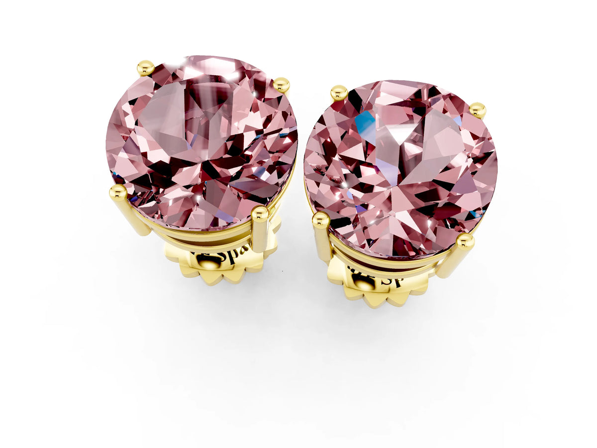 Round Cut Morganite Stud Earrings in Yellow gold with Basket Setting_1