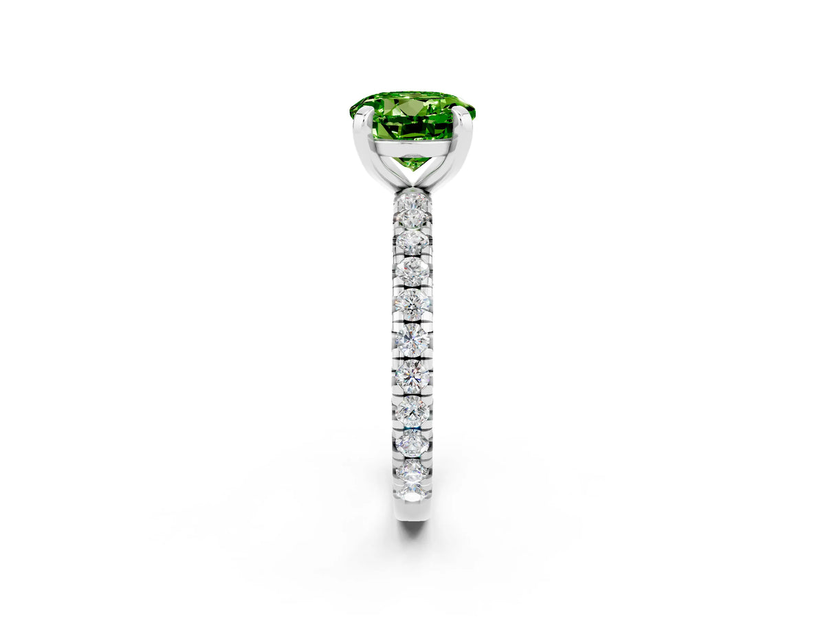 Round Cut Peridot Pavé Solitaire Ring in Silver with Round Pavé Band and Prong Setting_2