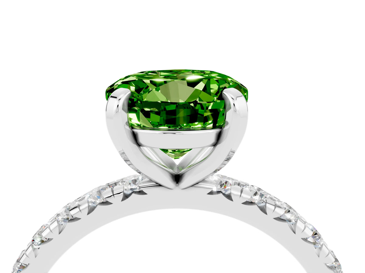 Round Cut Peridot Pavé Solitaire Ring in Silver with Round Pavé Band and Prong Setting_4