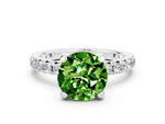 Round Cut Peridot Pavé Solitaire Ring in White gold with Round Pavé Band and Prong Setting