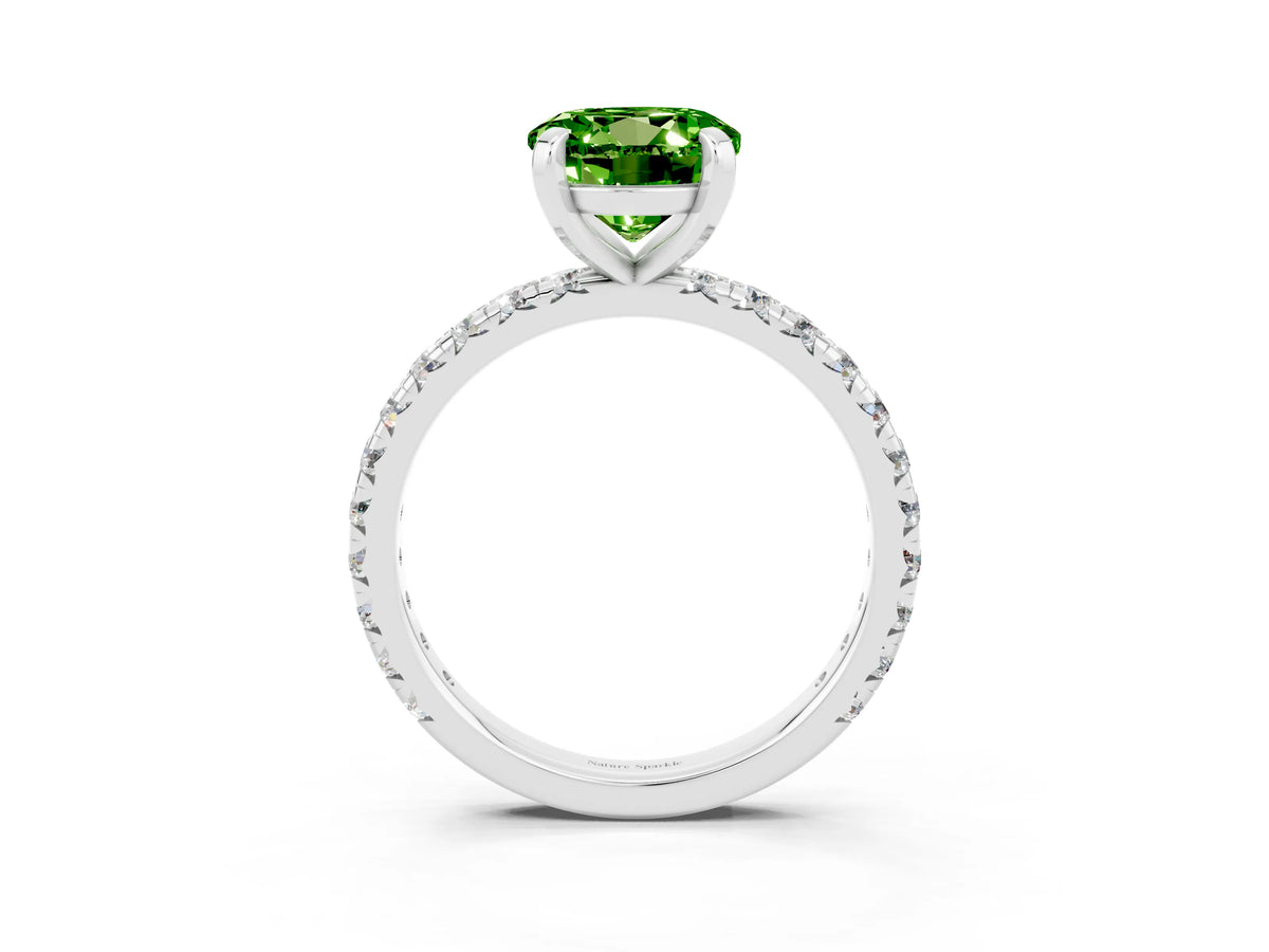 Round Cut Peridot Pavé Solitaire Ring in White gold with Round Pavé Band and Prong Setting_3
