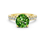 Round Cut Peridot Pavé Solitaire Ring in Yellow gold with Round Pavé Band and Prong Setting