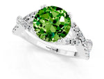 Round Cut Peridot Solitaire Ring in Platinum with Interwoven Pavé Band and Prong Setting_7