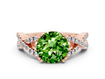 Round Cut Peridot Solitaire Ring in Rose gold with Interwoven Pavé Band and Prong Setting