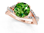 Round Cut Peridot Solitaire Ring in Rose gold with Interwoven Pavé Band and Prong Setting_1