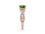 Round Cut Peridot Solitaire Ring in Rose gold with Interwoven Pavé Band and Prong Setting_2