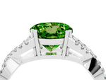 Round Cut Peridot Solitaire Ring in White gold with Interwoven Pavé Band and Prong Setting_4