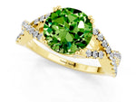 Round Cut Peridot Solitaire Ring in Yellow gold with Interwoven Pavé Band and Prong Setting_1