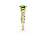 Round Cut Peridot Solitaire Ring in Yellow gold with Interwoven Pavé Band and Prong Setting_2